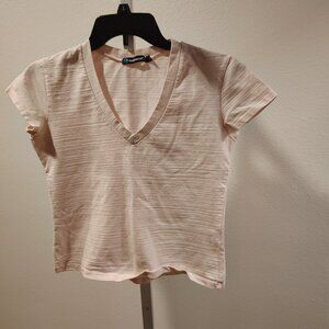 Coolwear Junior's Short Sleeve Pink Top Size XL Cotton Spandex V-Neck